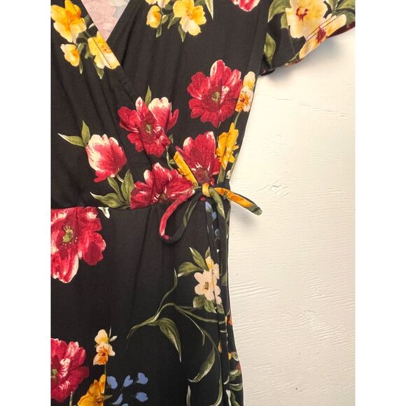 Fortune + Ivy Wrap Dress Women’s Small Black Floral Bell Sleeve Summer - Picture 6 of 7